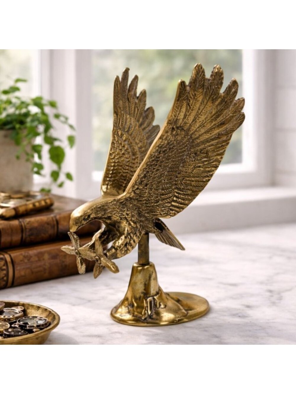 Vintage Brass Eagle Figurine 7" Wings Spread Bird of Prey‎ Statue